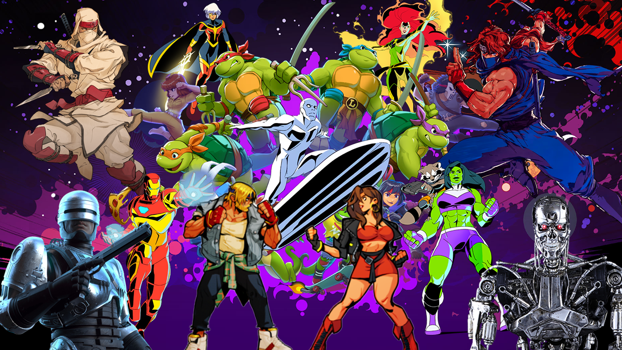 RoboCop, TMNT Shredders Revenge, Streets of Rage 4, Shinobi, Ninja Gaiden Ragebound, Terminator 2D: NO FATE, Marvel Cosmic Invasion